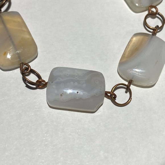 Geometric Agate Necklace, Rustic Genuine Gemstone Copper Link Necklace - Picture 7 of 10